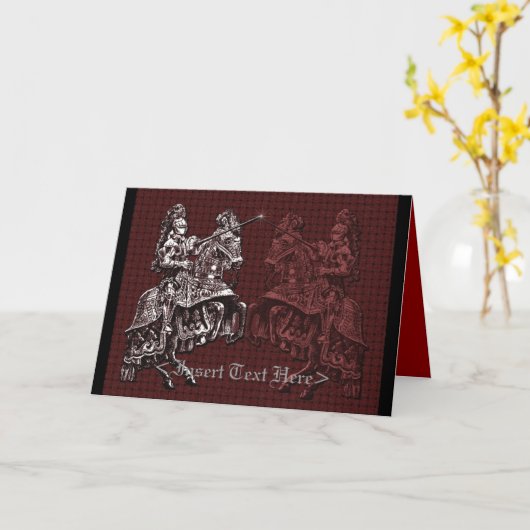 銀と赤の中世騎士のグリーティングカード カード (黄色い花)