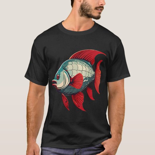 銀と赤の魚 Tシャツ (正面)