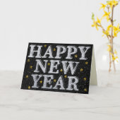 銀と金のおめでたい新年のラメカード カード (黄色い花)