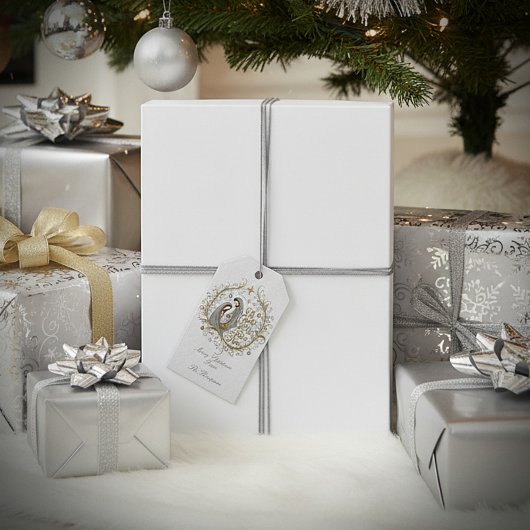 銀と金のキリスト降誕のシーン クリスマス ギフトタグ