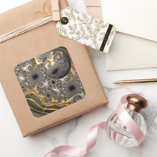 銀と金ゴールドのステッカーの球形バレエ スクエアシール (ギフト)