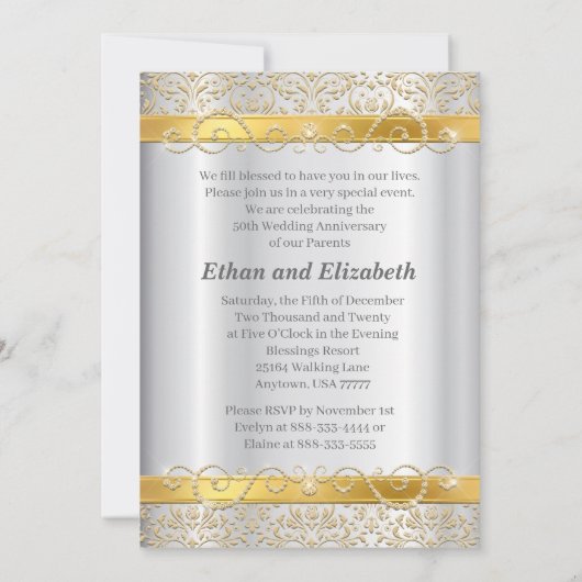 銀と金ゴールドのダイヤモンド50周年 招待状 (裏面)