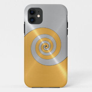 銀と金ゴールドステンレス光沢のある金属の旋回 iPhone 11 ケース