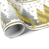 銀と金ゴールドトナカイのクリスマスパーティーラップ ラッピングペーパー (ロールコーナー)