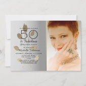 銀と金ゴールド写真50誕生日 招待状 (正面)