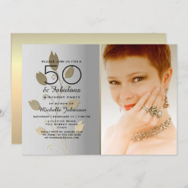 銀と金ゴールド写真50誕生日 招待状
