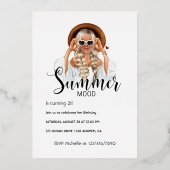 銀と金ゴールド夏の誕生日パーティーフォイルインビタット 箔招待状 (裏面)