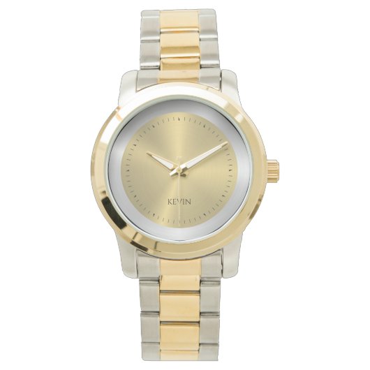 銀と金ゴールド金属スフェイクテンレス鋼 腕時計 (正面)