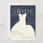 銀と青のシックなブライダルシャワー ここ comes BRIDE 招待状 (正面)