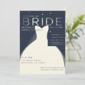 銀と青のシックなブライダルシャワー ここ comes BRIDE 招待状 (スタンド正面)
