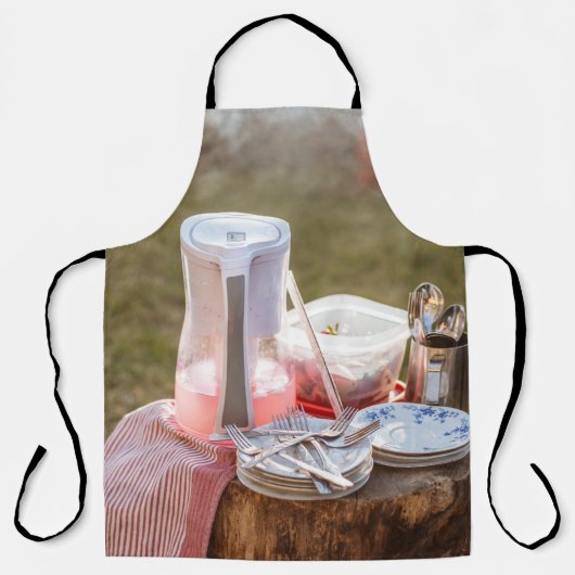 銀と青のフローラプレート エプロン (正面)