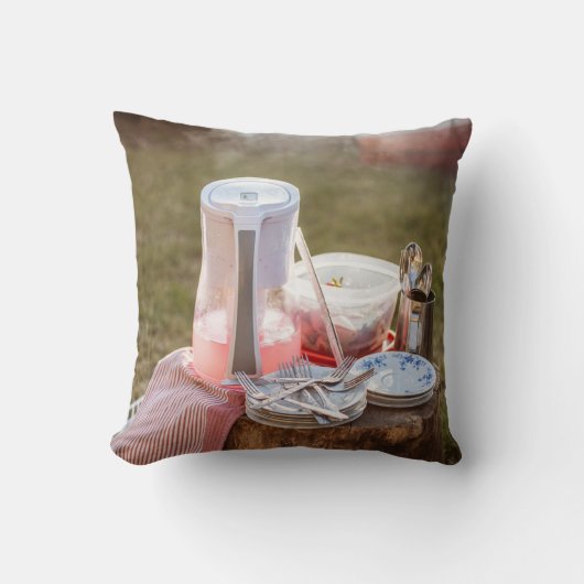 銀と青のフローラプレート クッション (正面)