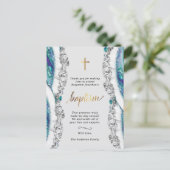 銀と青のミネラルストーンのバプテスマありがとう ポストカード (スタンド正面)