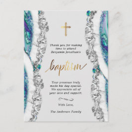 銀と青のミネラルストーンのバプテスマありがとう ポストカード