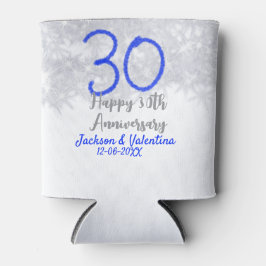 銀と青のラメでお祝いする結婚30周年記念 缶クーラー