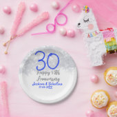 銀と青のラメでお祝い 30回目の結婚記念日おめでとう ペーパープレート (パーティー)