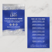 銀と青の商品価格表 名刺 (正面/裏面)