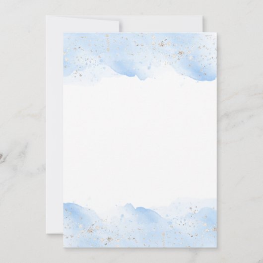 銀と青の水色の赤ちゃんシャワー散水 招待状 (裏面)