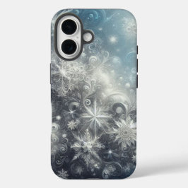 銀と青の雪片の冬 iPhone 16ケース