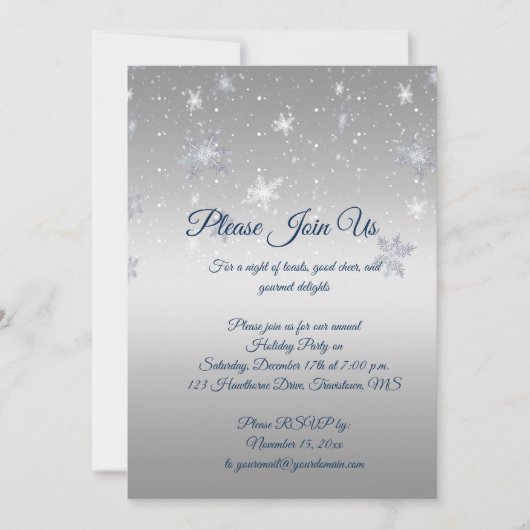銀と青の雪片クリスマスパーティー 招待状 (正面)