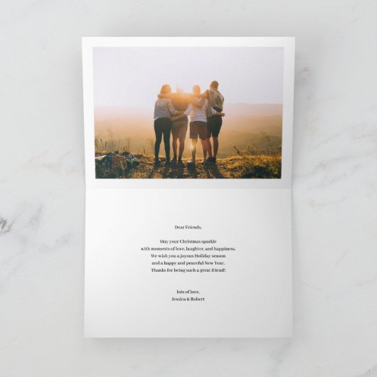 銀と青の雪片平和と愛のクリスマス シーズンカード (内部)