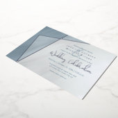 銀と非対称フレーム結婚ほこりっぽい青 箔招待状 (回転した状態)