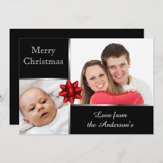 銀と黒のカスタムエレガント写真 シーズンカード (正面/裏面)