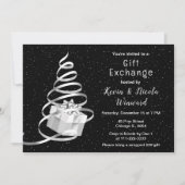 銀と黒のクリスマスプレゼント交換 招待状 (正面)