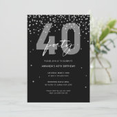 銀と黒のグリッターが輝く40歳の誕生日 招待状 (スタンド正面)