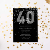 銀と黒のグリッターが輝く40歳の誕生日 招待状