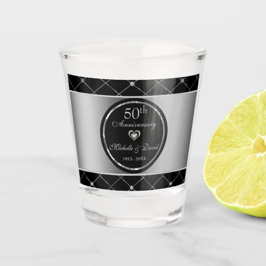 銀と黒のダイヤモンド形状ショットガラス ショットグラス (正面)