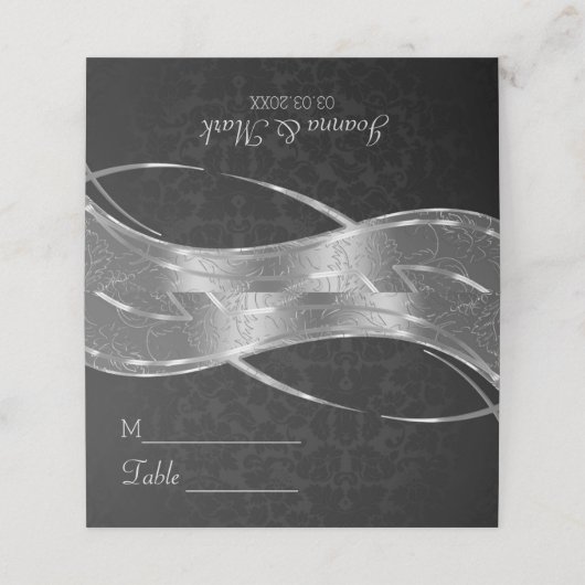 銀と黒のダマスク模様 プレイスカード (外部開封)