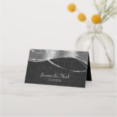 銀と黒のダマスク模様 プレイスカード (裏面)