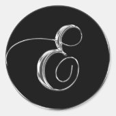 銀と黒のフォーマルな結婚式モノグラムEシール ラウンドシール (正面)