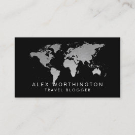 銀と黒の世界地図旅国際的行 名刺