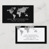 銀と黒の世界地図旅国際的行 名刺 (正面/裏面)