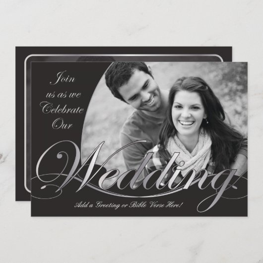 銀と黒の結婚式招待状 招待状 (正面/裏面)