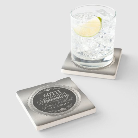 銀と黒の60結婚周年 ストーンコースター (横)