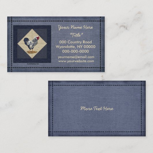 銀によってひもで締められるWyandotteのオンドリのデニム 名刺 (正面/裏面)