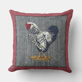 銀によってひもで締められるWyandotteのオンドリの納屋は点に乗ります クッション