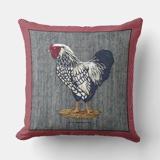 銀によってひもで締められるWyandotteのオンドリの納屋は点に乗ります クッション (正面)