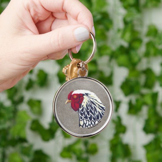 銀によってWyandotteのひもで締められるオンドリ キーホルダー (手)