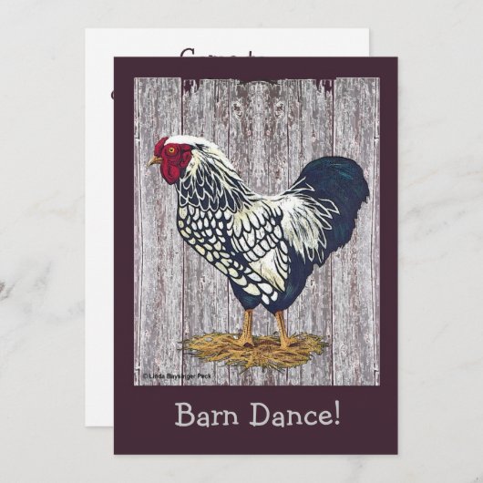 銀によってWyandotteのひもで締められるオンドリ 招待状 (正面/裏面)