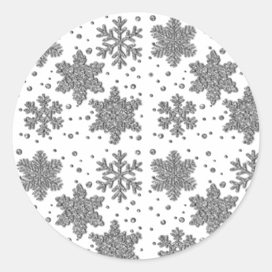 銀のきらめくティンセル雪の休日パターン ラウンドシール (正面)