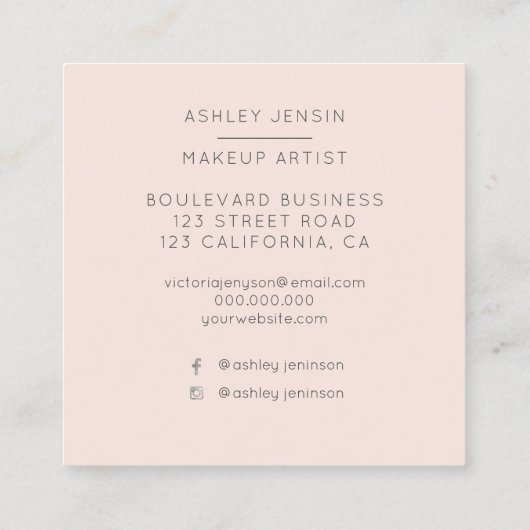 銀のばら色の金ゴールドのグリッターのグラデーションな化粧のプロフェッショナル スクエア名刺 (裏面)