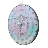 銀のようなRNカドゥセウス医療マザーパール ダーツボード (正面右)