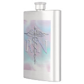 銀のようなRNカドゥセウス医療マザーパール フラスク (左)