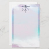 銀のようなRNカドゥセウス医療マザーパール 便箋 (正面/裏面)