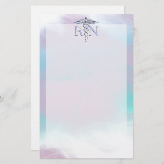 銀のようなRNカドゥセウス医療マザーパール 便箋 (正面/裏面)