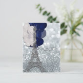 銀のエッフェル塔 ネイビーバルーンズ Save the Date 案内ポストカード (スタンド正面)